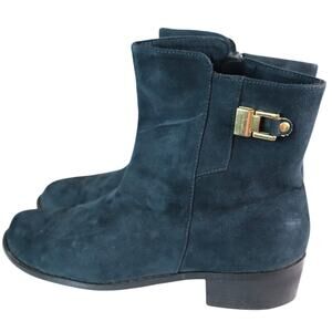 Cushion Walk by Avon Teal Blue Suede Ankle Boots Round Toe Low Heel Buckle 10
